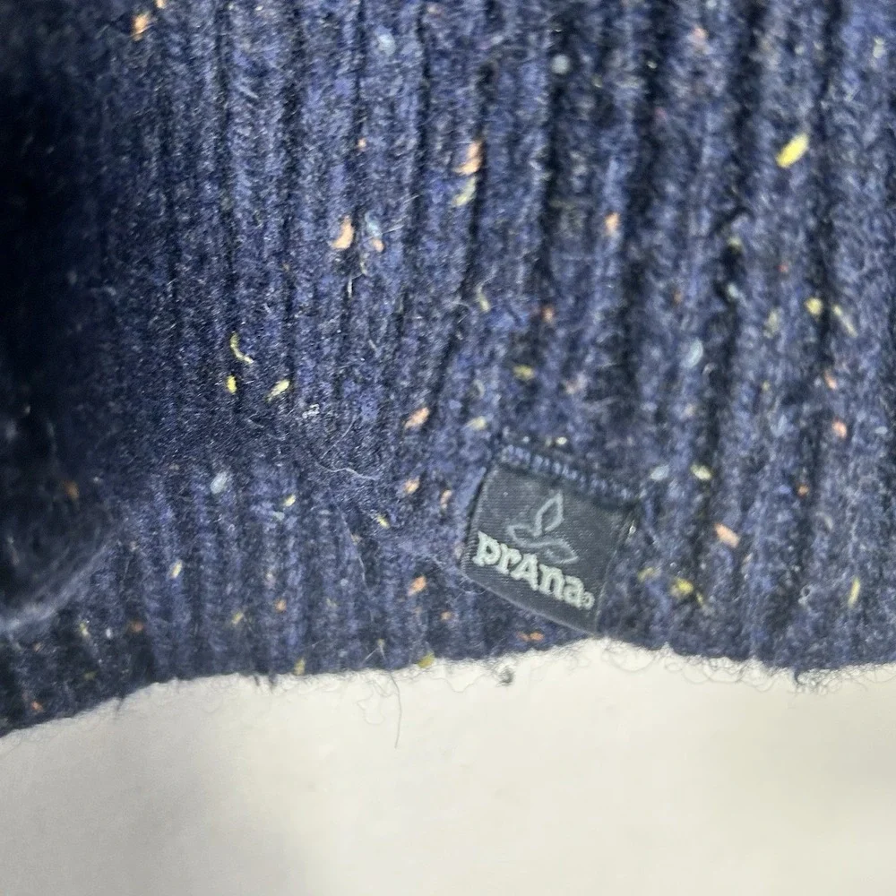 prAna Mens Hooded Henley Sweater Mmedium Lambswool Blend Blue Chunky Knit Toggle